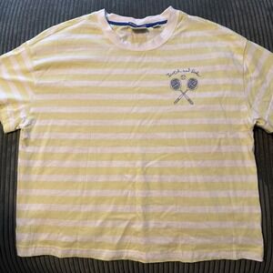 Scotch & Soda Green/yellow White Striped Short Sleeve Crop Tennis Women's large